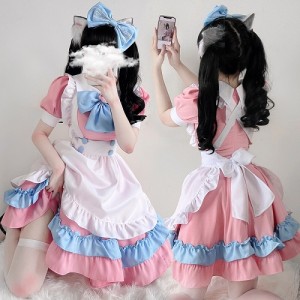 Pastel Pink & Blue Maid Sweet 4pc Set Lolita Dress (UN115)